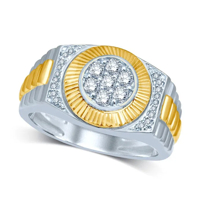 Goldia Rings Mens 050 CT TW Natural Diamond Rectangular Anniversary Ring in Sterling Silver and Solid 14K Gold Vermeil