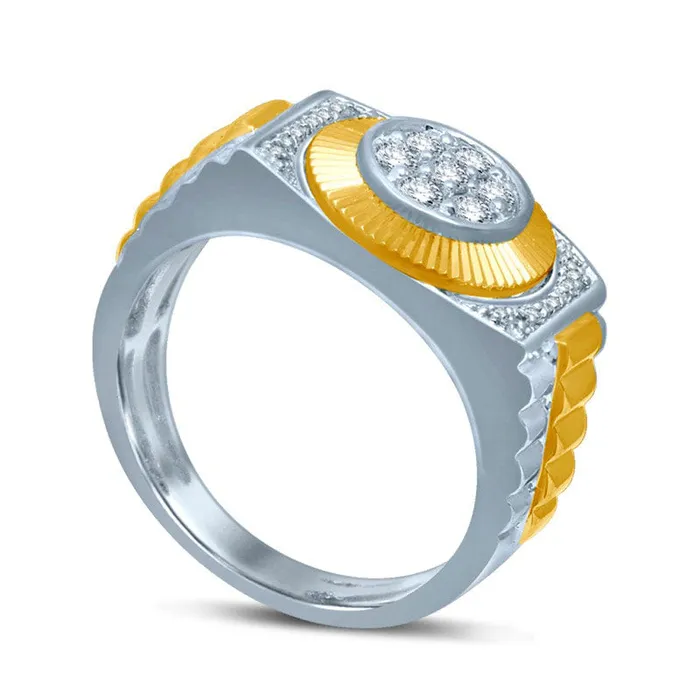 Goldia Rings Mens 050 CT TW Natural Diamond Rectangular Anniversary Ring in Sterling Silver and Solid 14K Gold Vermeil