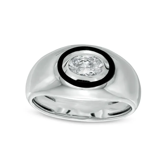 Goldia Rings Mens 075 CT Oval Natural Clarity Enhanced Diamond Solitaire Wedding Band in Solid 14K White Gold
