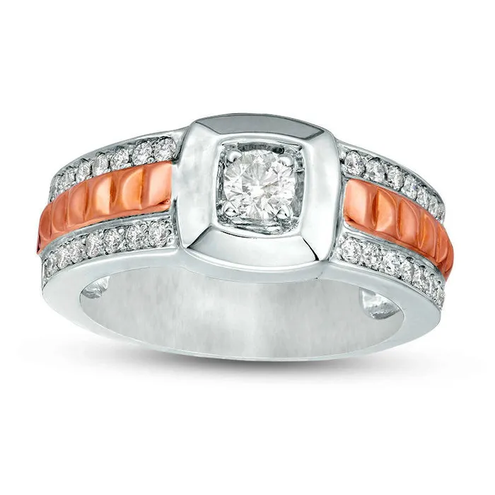 Goldia Rings Mens 088 CT TW Natural Diamond Cushion Frame Ring in Solid 14K TwoTone Gold