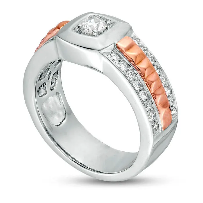 Goldia Rings Mens 088 CT TW Natural Diamond Cushion Frame Ring in Solid 14K TwoTone Gold