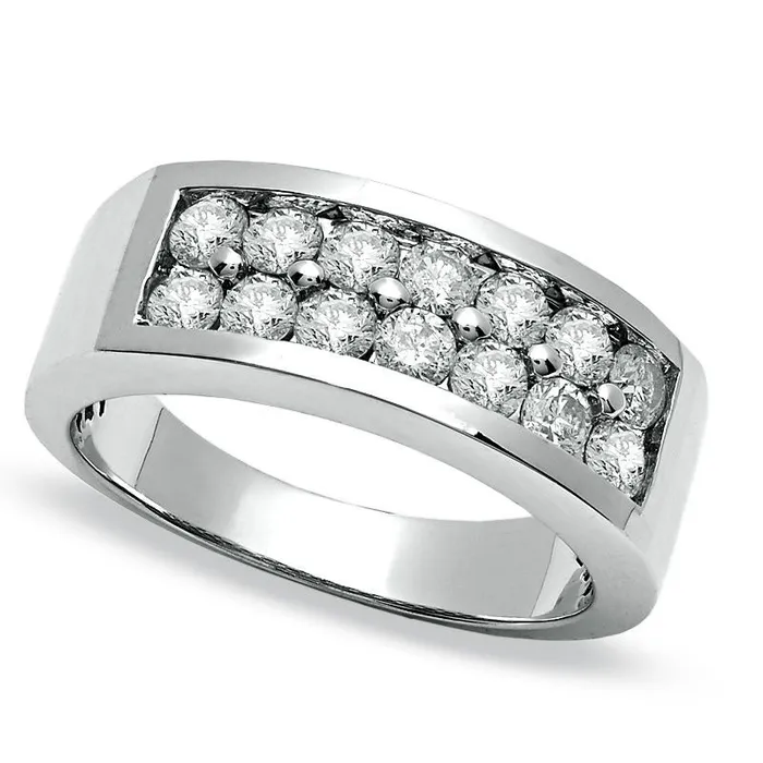 Goldia Rings Mens 150 CT TW Natural Diamond Double Row Wedding Band in Solid 14K White Gold
