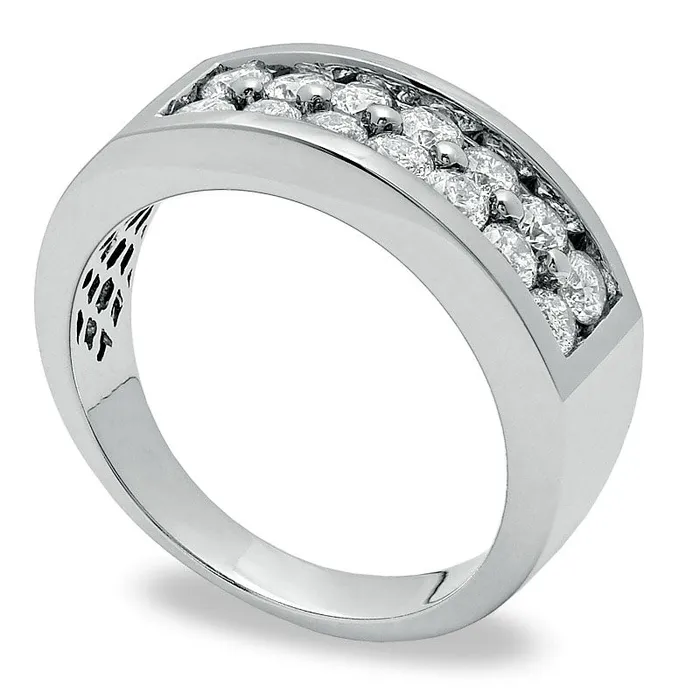 Goldia Rings Mens 150 CT TW Natural Diamond Double Row Wedding Band in Solid 14K White Gold