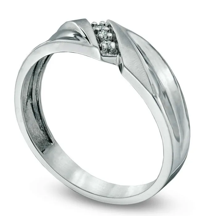 Goldia Rings Mens Natural Diamond Accent Three Stone Slant Wedding Band in Solid 10K White Gold
