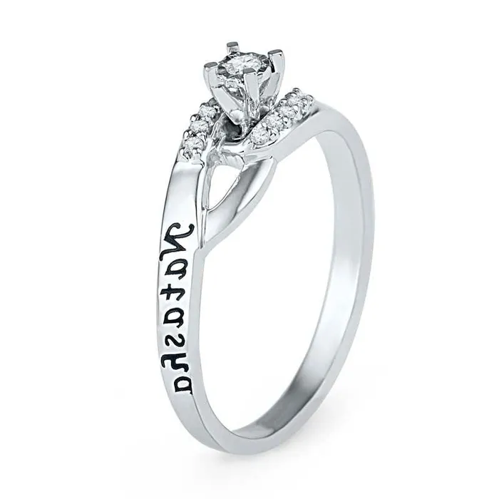 Goldia Rings Natural Diamond Accent Promise Ring in Sterling Silver 2 Names