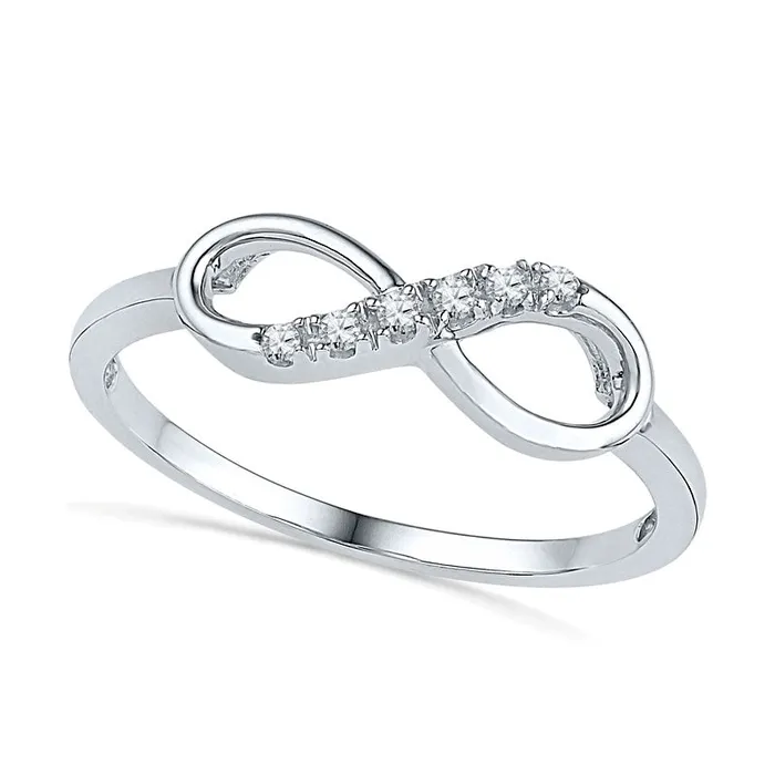 Goldia Rings Natural Diamond Accent Sideways Infinity Ring in Solid 10K White Gold