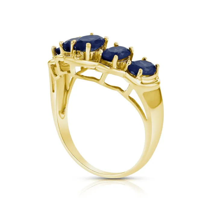 Goldia Rings Oval Blue Sapphire and Natural Diamond Accent Five Stone Chevron Ring in Solid 14K Gold