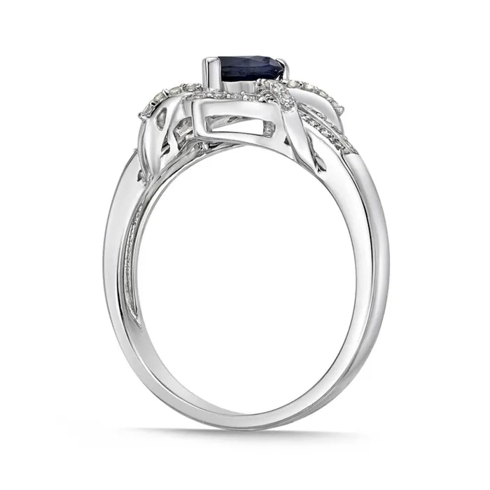 Goldia Rings PearShaped Blue Sapphire and 020 CT TW Natural Diamond Frame Buckle Split Shank Ring in Solid 10K White Gold