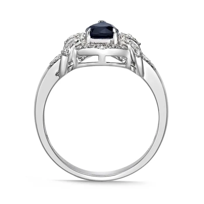 Goldia Rings PearShaped Blue Sapphire and 020 CT TW Natural Diamond Frame Buckle Split Shank Ring in Solid 10K White Gold