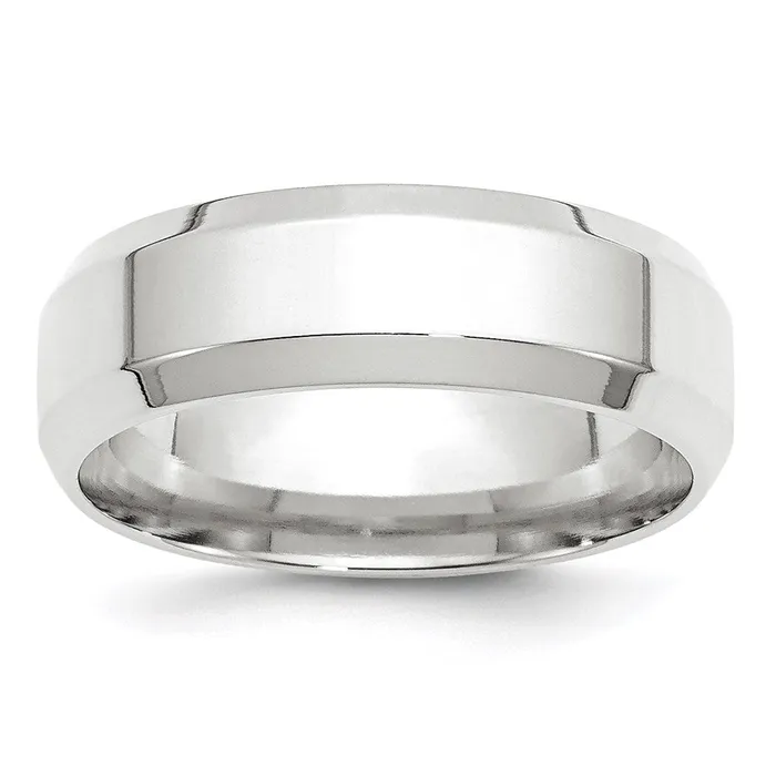Goldia Rings Solid 10K White Gold 7mm Bevel Edge Comfort Fit MensWomens Wedding Band Ring Size 12