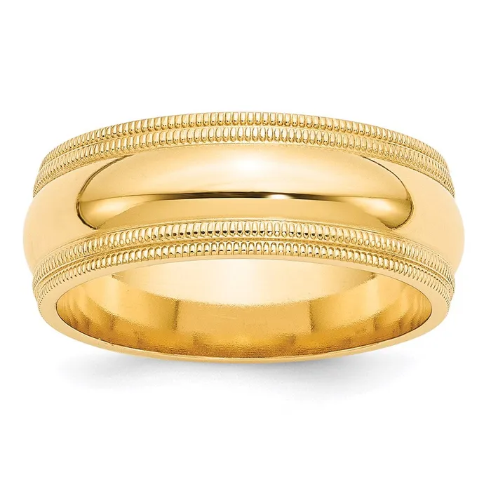 Goldia Rings Solid 10K Yellow Gold 8mm Double Milgrain Comfort Fit MensWomens Wedding Band Ring Size 85