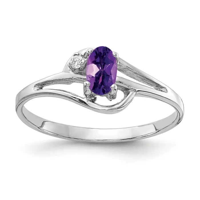 Goldia Rings Solid 14k White Gold 5x3mm Oval Simulated Amethyst AA CZ Ring