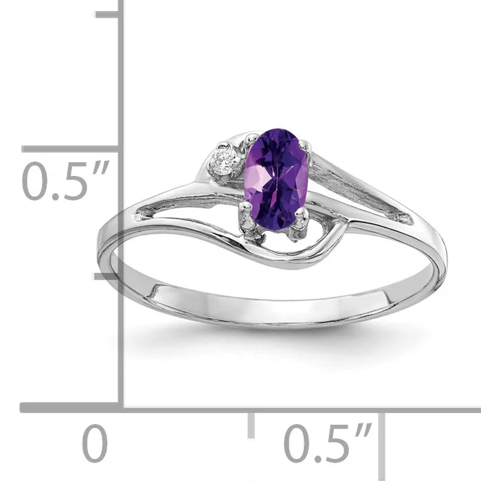 Goldia Rings Solid 14k White Gold 5x3mm Oval Simulated Amethyst AA CZ Ring