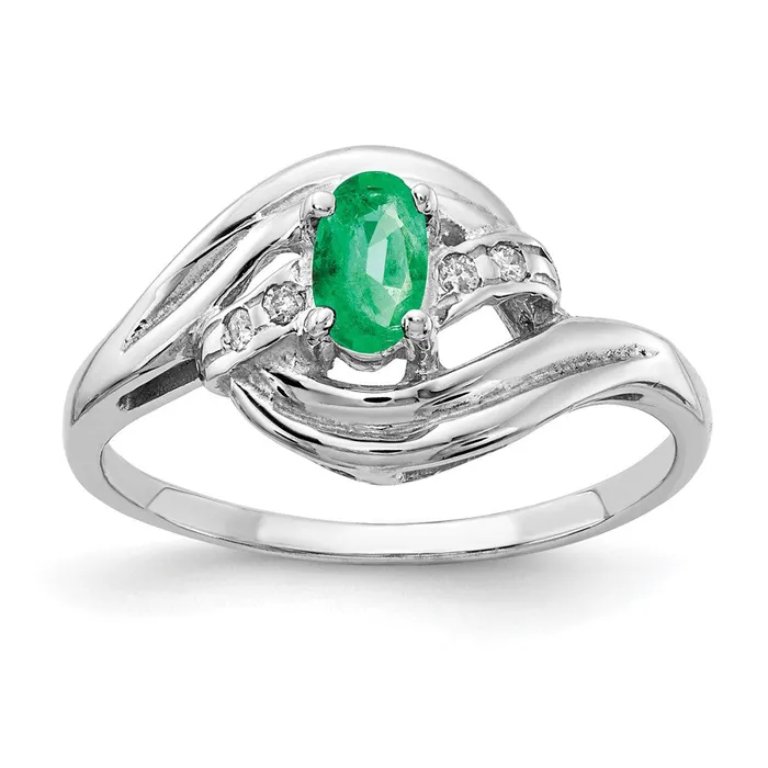 Goldia Rings Solid 14k White Gold 5x3mm Oval Simulated Emerald A CZ Ring