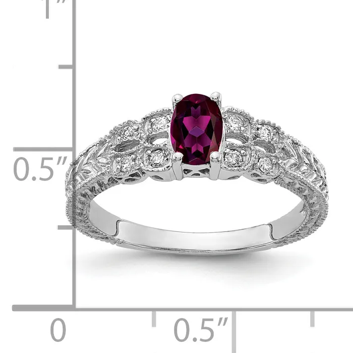 Goldia Rings Solid 14k White Gold 6x4mm Oval Rhodolite Simulated Garnet AA CZ Ring