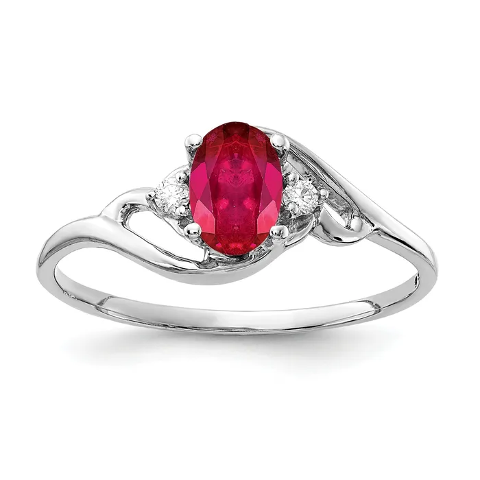 Goldia Rings Solid 14k White Gold 6x4mm Oval Simulated Ruby AAA CZ Ring
