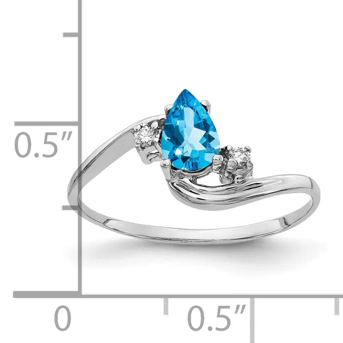 Goldia Rings Solid 14k White Gold 6x4mm Pear Simulated Blue Topaz AAA CZ Ring