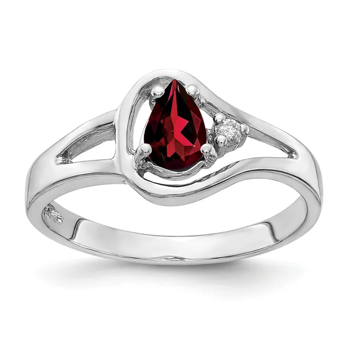 Goldia Rings Solid 14k White Gold 6x4mm Pear Simulated Garnet VS CZ Ring