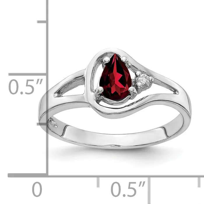Goldia Rings Solid 14k White Gold 6x4mm Pear Simulated Garnet VS CZ Ring
