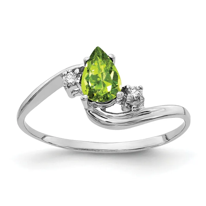 Goldia Rings Solid 14k White Gold 6x4mm Pear Simulated Peridot AA CZ Ring