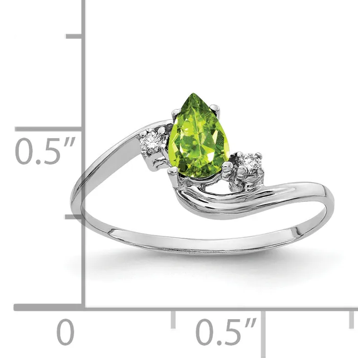 Goldia Rings Solid 14k White Gold 6x4mm Pear Simulated Peridot AA CZ Ring