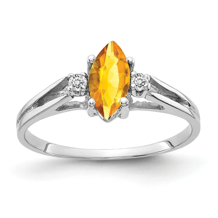 Goldia Rings Solid 14k White Gold 8x4mm Marquise Simulated Citrine AAA CZ Ring