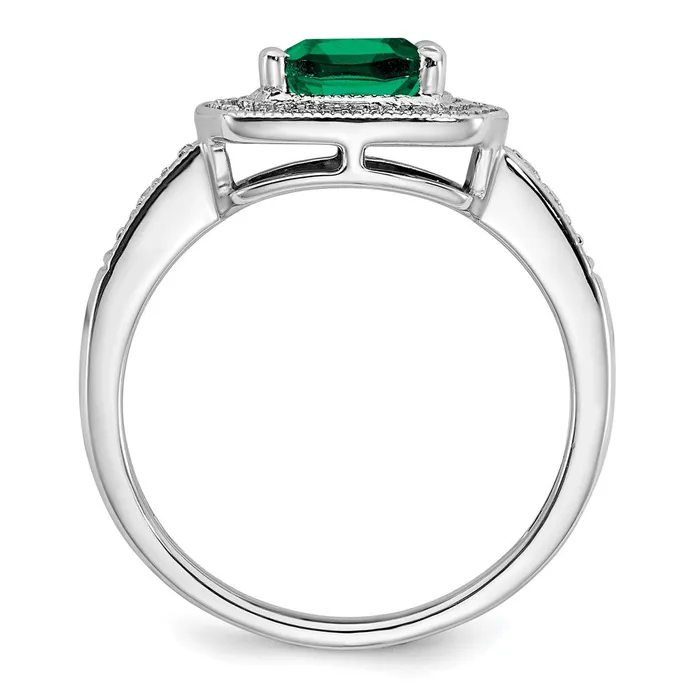 Goldia Rings Solid 14k White Gold Cushion Created Simulated Emerald and CZ Halo Ring