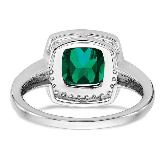 Goldia Rings Solid 14k White Gold Cushion Created Simulated Emerald and CZ Halo Ring