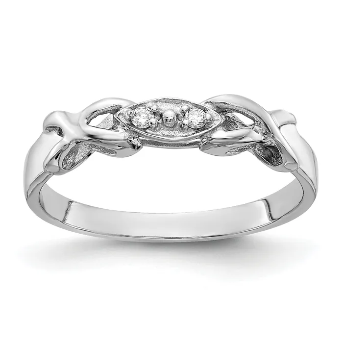 Goldia Rings Solid 14k White Gold Polished AA Simulated CZ Twisted Ring