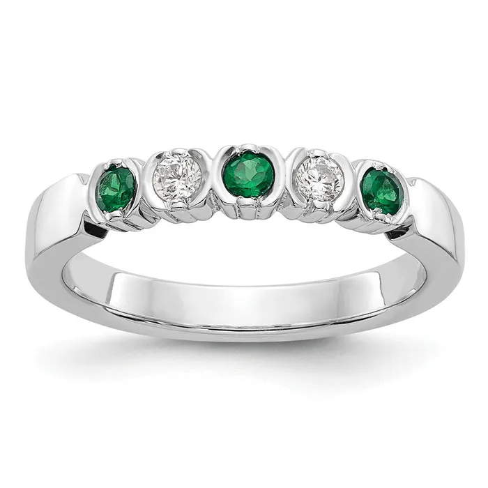 Goldia Rings Solid 14k White Gold Simulated CZ wSimulated Emerald Band