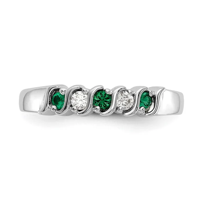 Goldia Rings Solid 14k White Gold Simulated CZ wSimulated Emerald Band
