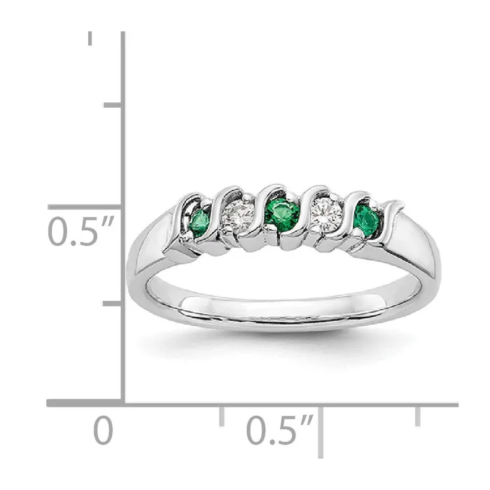 Goldia Rings Solid 14k White Gold Simulated CZ wSimulated Emerald Band