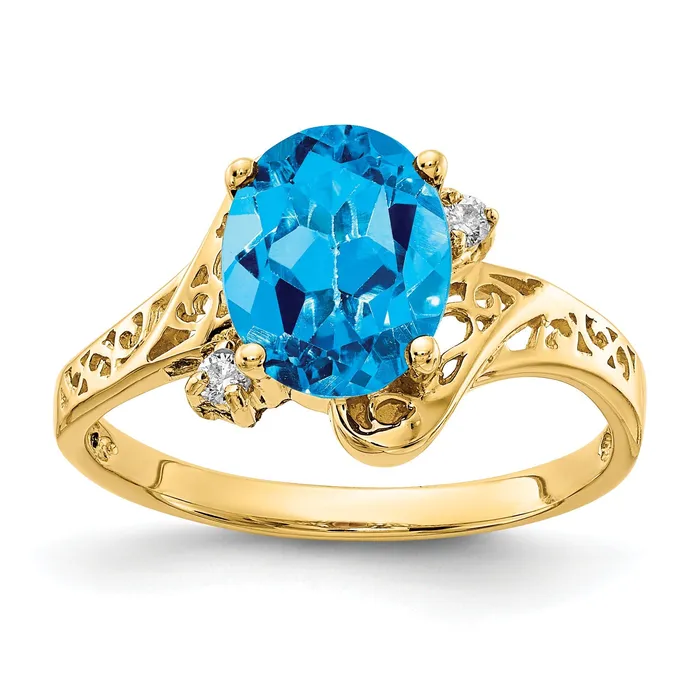Goldia Rings Solid 14k Yellow Gold 9x7mm Oval Simulated Blue Topaz AA CZ Ring