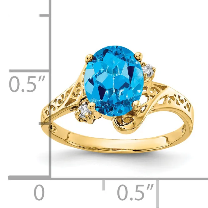 Goldia Rings Solid 14k Yellow Gold 9x7mm Oval Simulated Blue Topaz AA CZ Ring