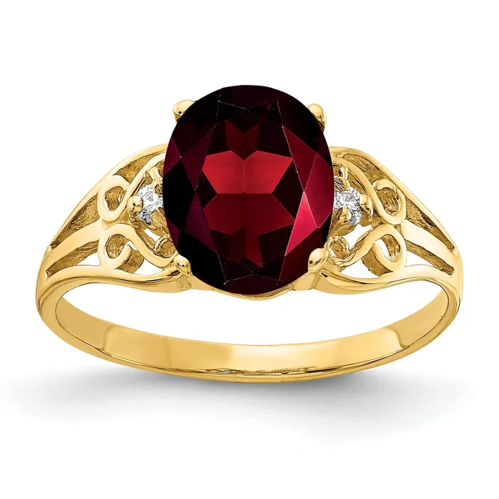 Goldia Rings Solid 14k Yellow Gold 9x7mm Oval Simulated Garnet AA CZ Ring