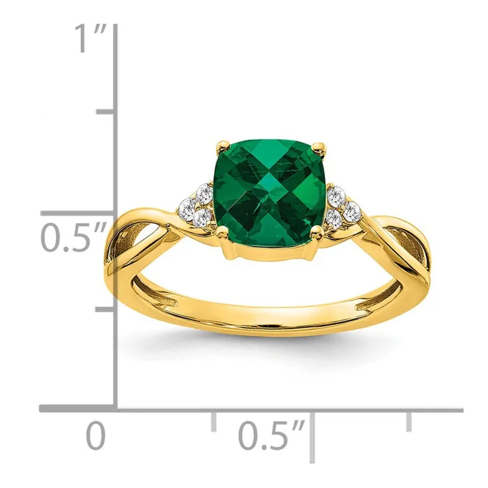 Goldia Rings Solid 14k Yellow Gold ChecKerboard Created Simulated Emerald and CZ Ring