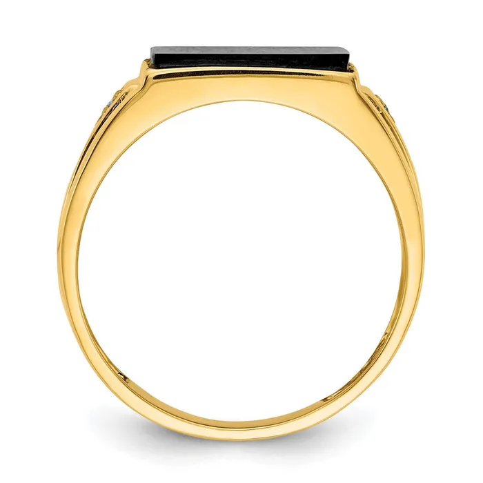 Goldia Rings Solid 14k Yellow Gold Mens Simulated Onyx and CZ Ring