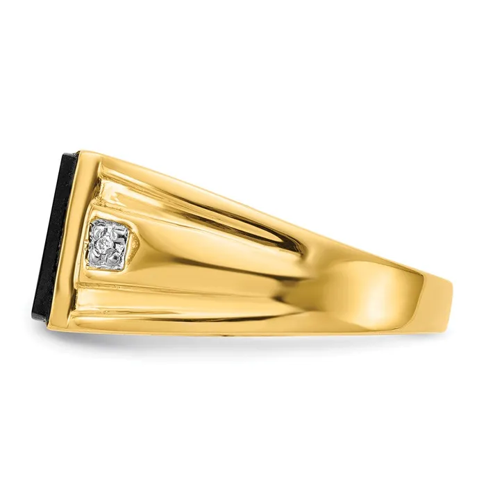 Goldia Rings Solid 14k Yellow Gold Mens Simulated Onyx and CZ Ring