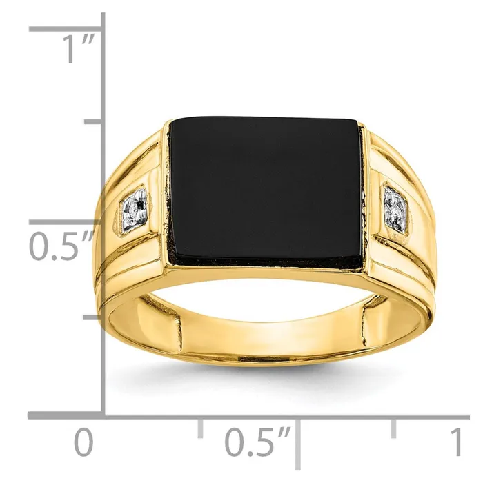 Goldia Rings Solid 14k Yellow Gold Mens Simulated Onyx and CZ Ring