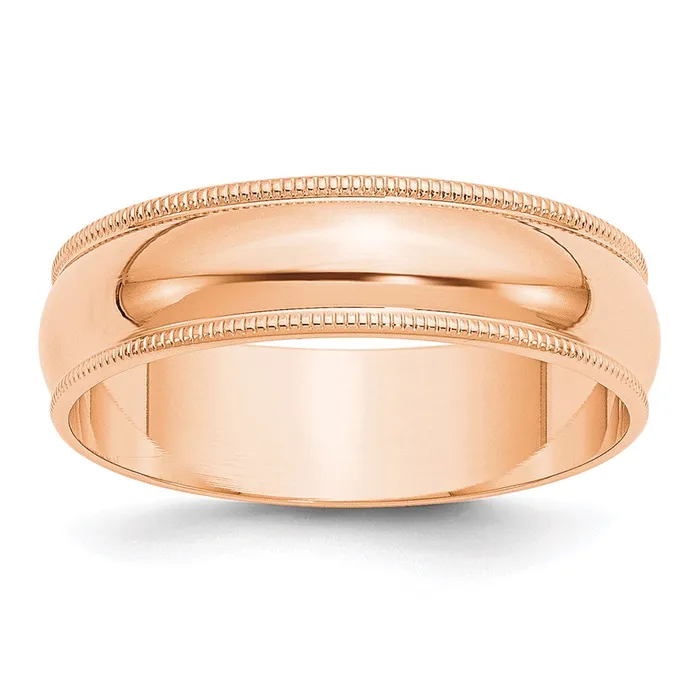 Goldia Rings Solid 14K Yellow Gold Rose Gold 6mm Light Weight Milgrain Half Round MensWomens Wedding Band Ring Size 65