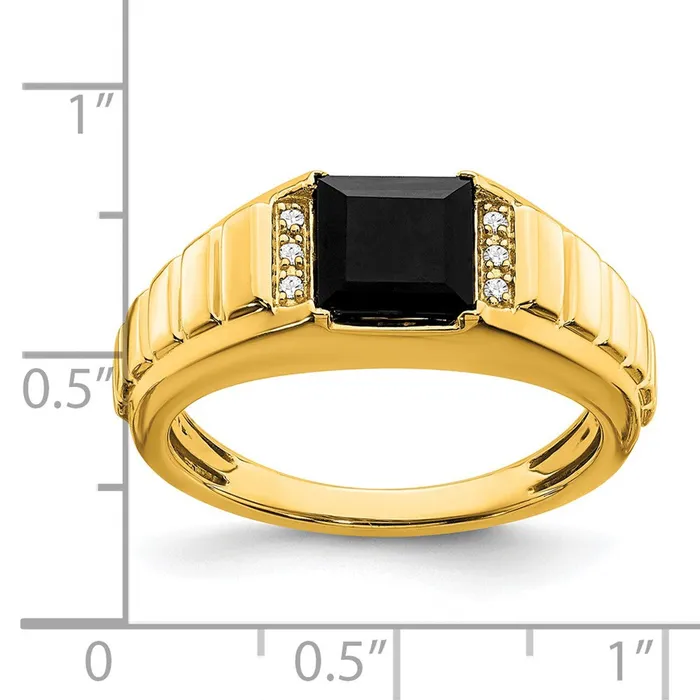 Goldia Rings Solid 14k Yellow Gold Square Simulated Onyx and CZ Mens Ring