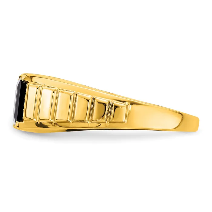 Goldia Rings Solid 14k Yellow Gold Square Simulated Onyx and CZ Mens Ring