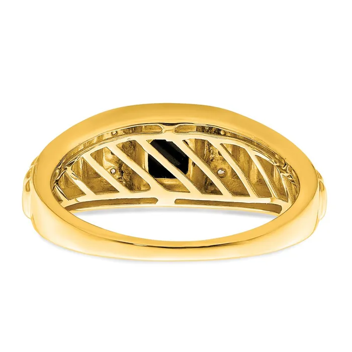 Goldia Rings Solid 14k Yellow Gold Square Simulated Onyx and CZ Mens Ring