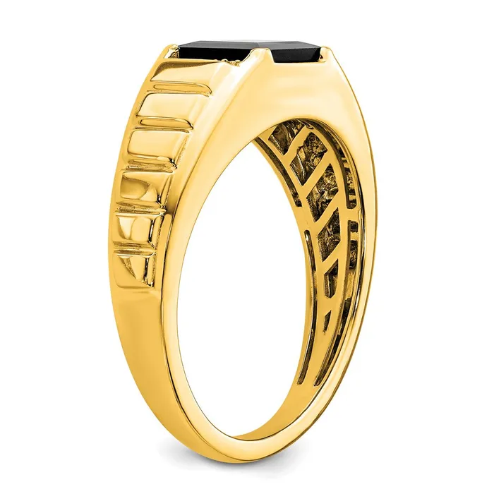 Goldia Rings Solid 14k Yellow Gold Square Simulated Onyx and CZ Mens Ring