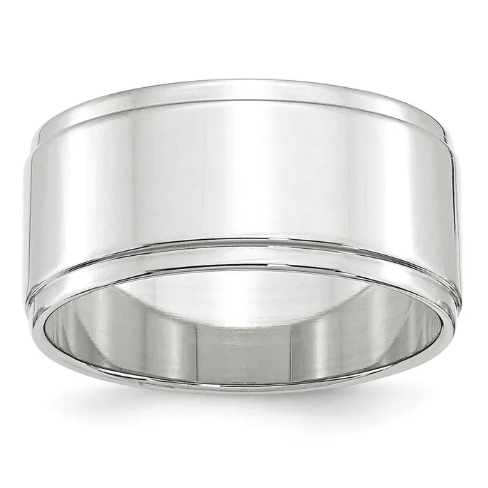 Goldia Rings Solid 18K White Gold 10mm Flat with Step Edge MensWomens Wedding Band Ring Size 55