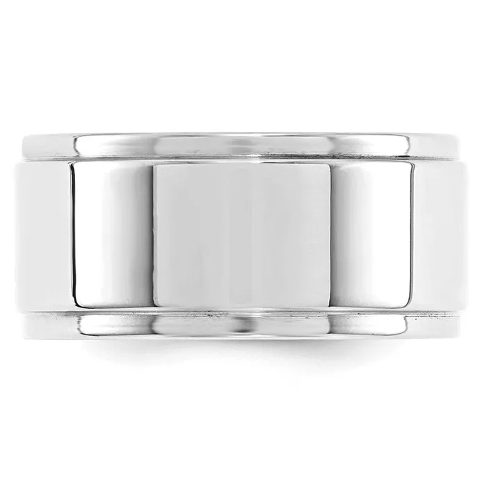 Goldia Rings Solid 18K White Gold 10mm Flat with Step Edge MensWomens Wedding Band Ring Size 55
