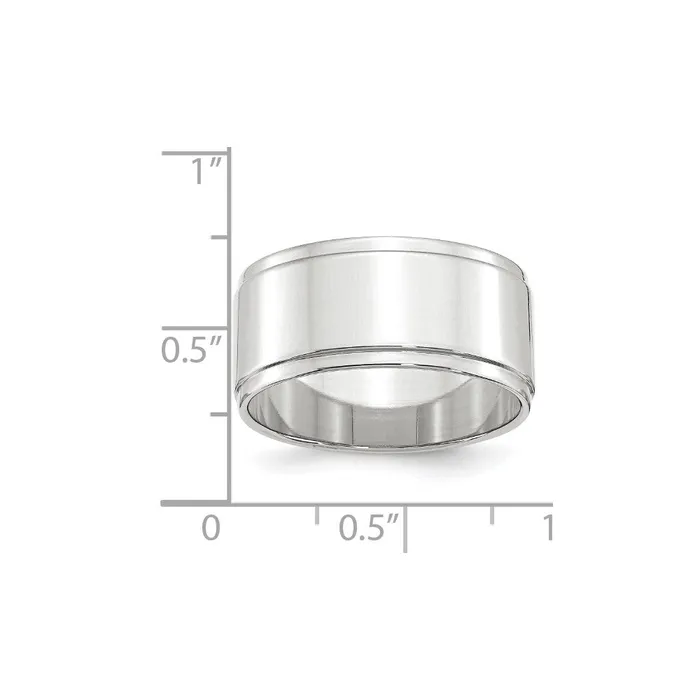 Goldia Rings Solid 18K White Gold 10mm Flat with Step Edge MensWomens Wedding Band Ring Size 55