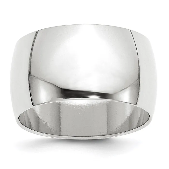 Goldia Rings Solid 18K White Gold 12mm Half Round MensWomens Wedding Band Ring Size 10