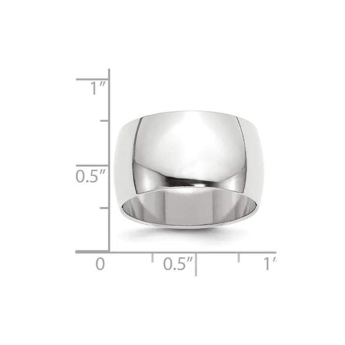 Goldia Rings Solid 18K White Gold 12mm Half Round MensWomens Wedding Band Ring Size 10