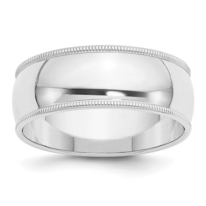 Goldia Rings Solid 18K White Gold 8mm Milgrain Half Round MensWomens Wedding Band Ring Size 7